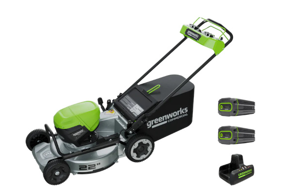 Greenworks Optimus 82v 22” Self-propelled Mower With (2) 8 Ah Batteries And Dual Port Charger (LM221s-82DP) for sale at King Ranch Ag & Turf